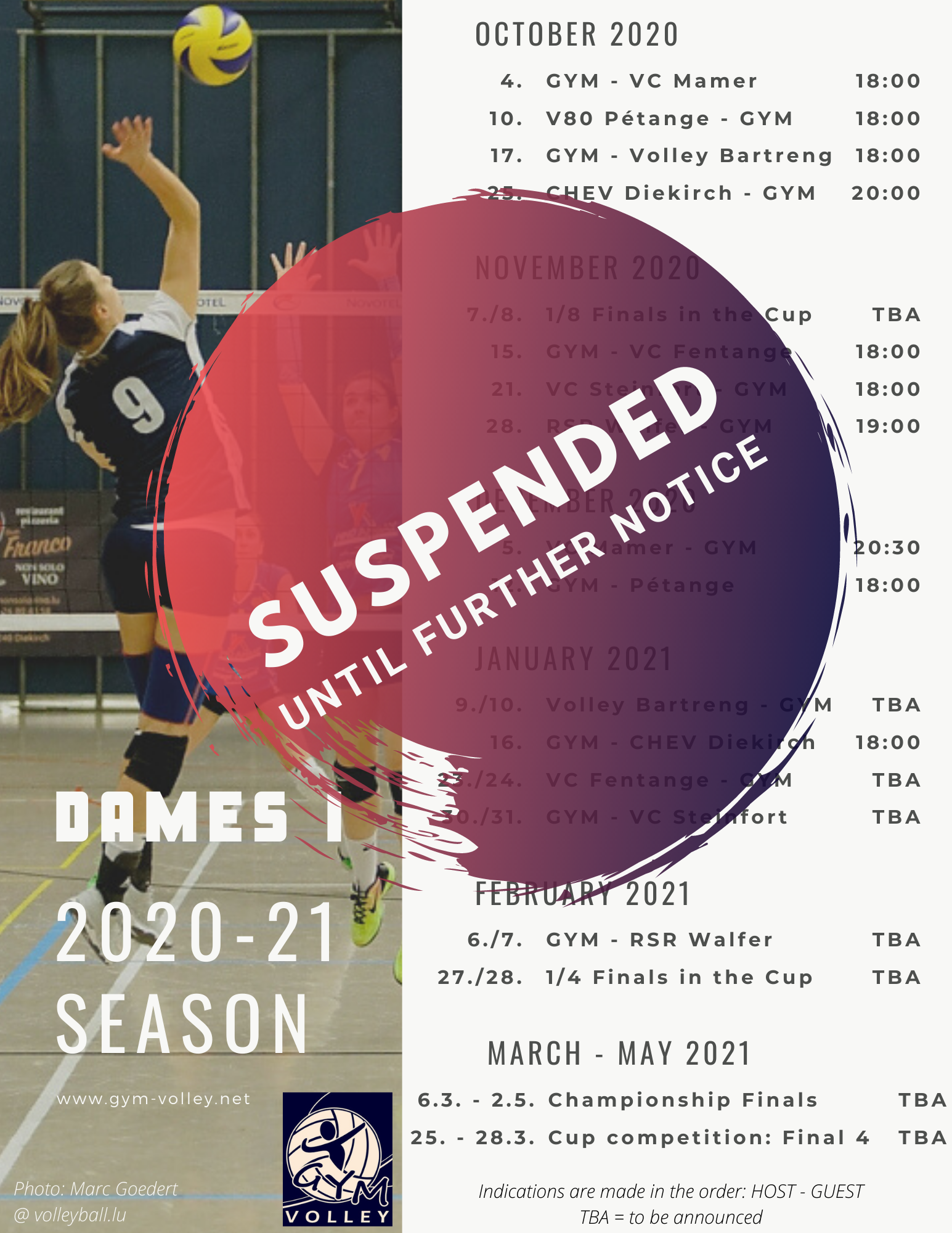 2020 2021 Season schedule DAMES 1
