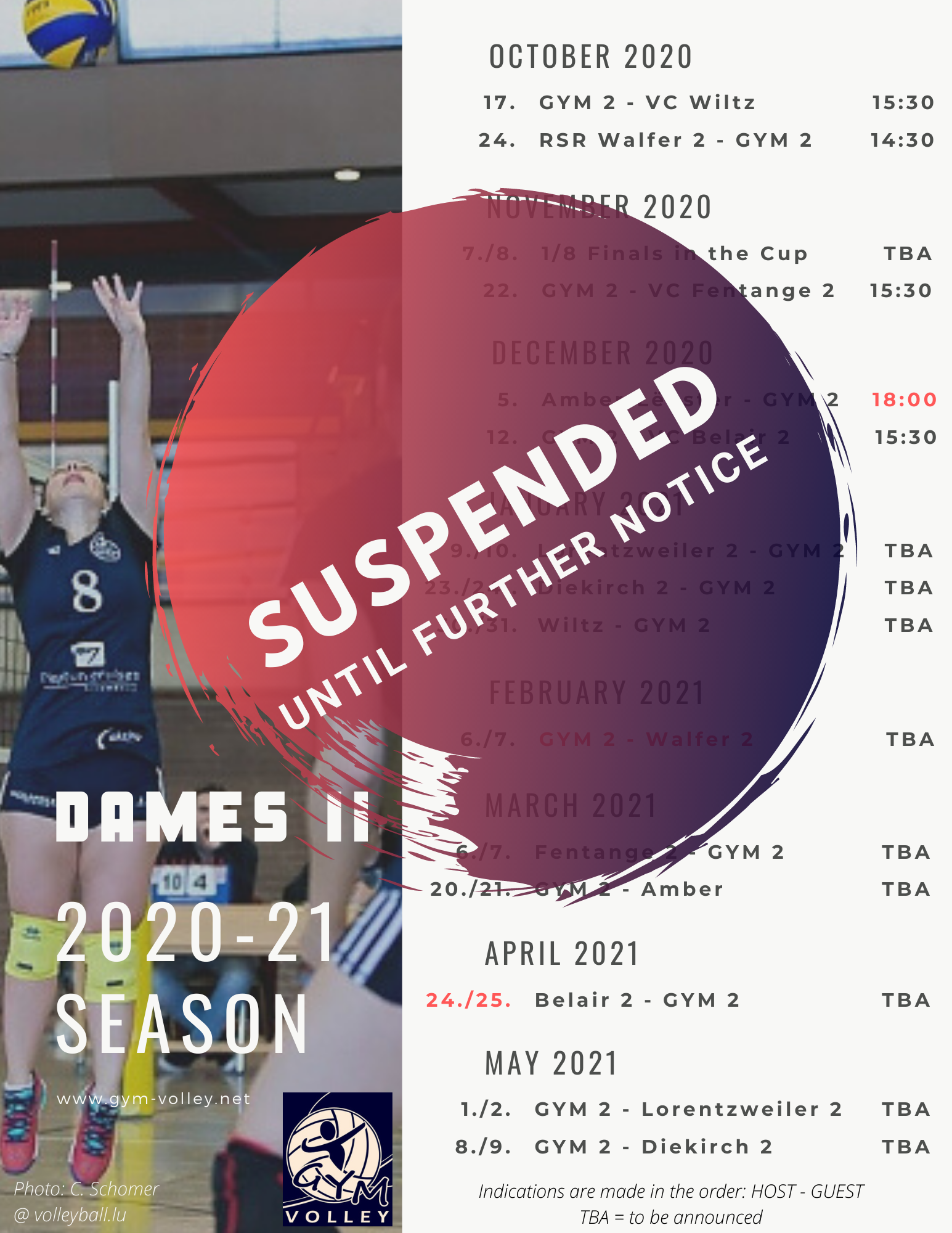 2020 2021 Season schedule DAMES 2